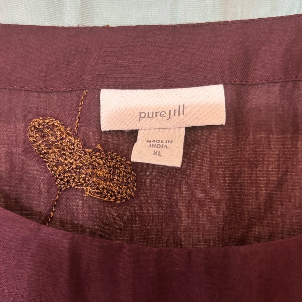 Pure J Jill Brown Wine Color Valley Floral Embroidered Boho Boxy Top Sz XL - Picture 5 of 11